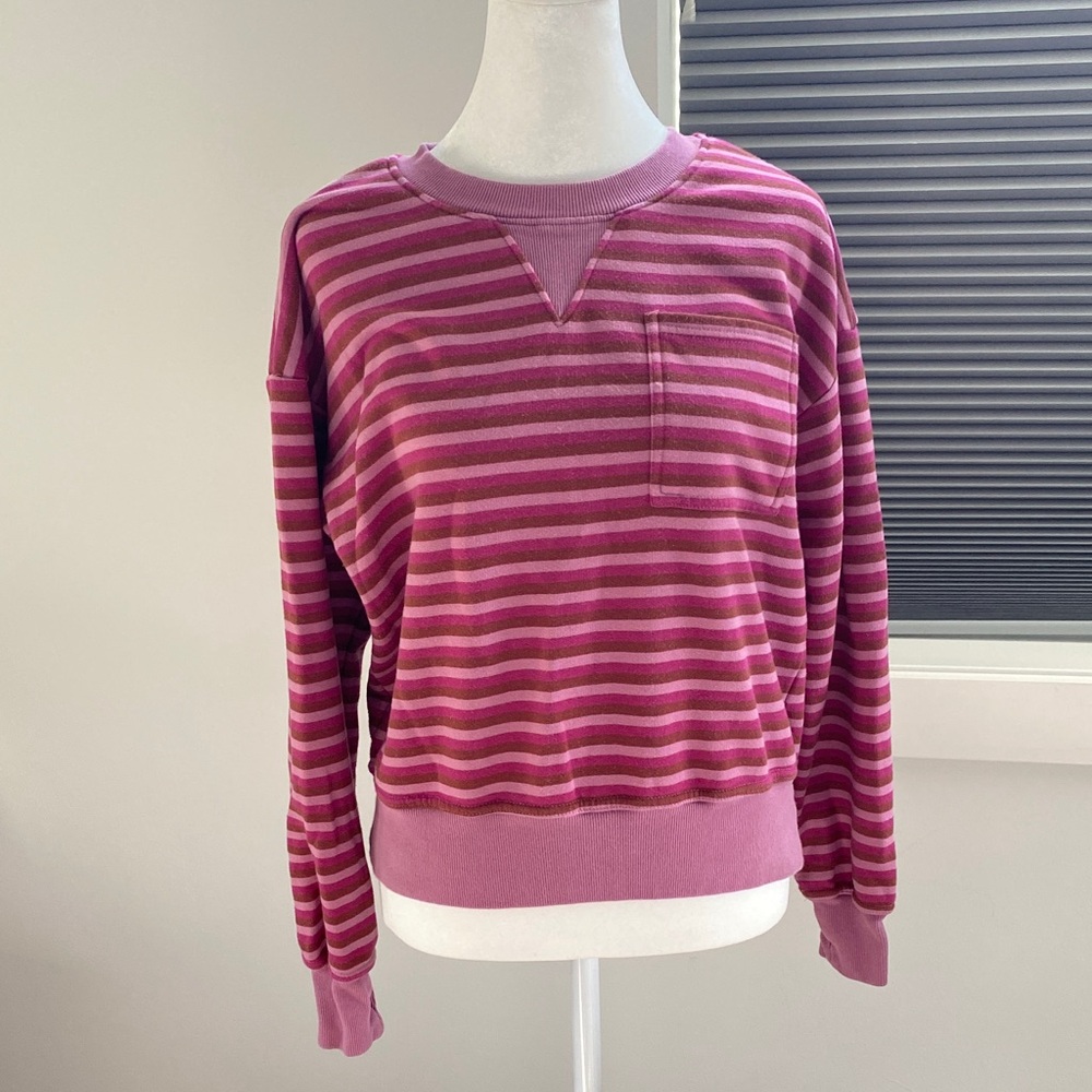 Evereve Pink & Magenta Striped Crewneck Sweatshirt